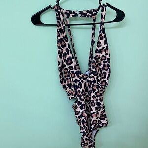 Leopard Print One-Piece Swimsuit - Brown & Black